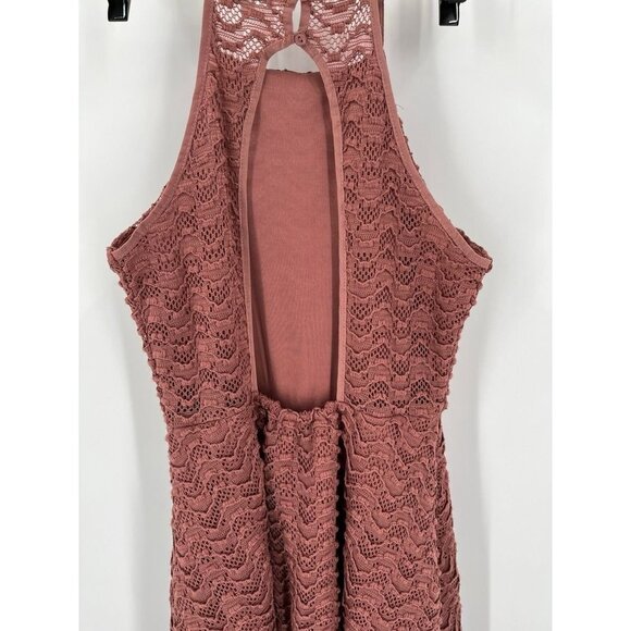 Charlotte Russe Lace Halter Dress Size Large Rose Color Lined Open Back Junior - Picture 8 of 13